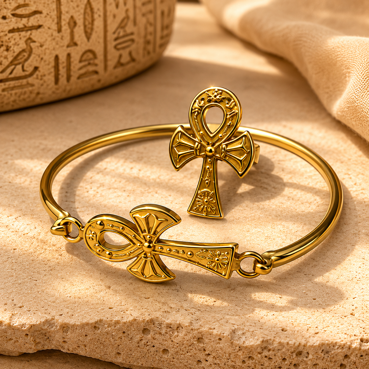 Engraved Key of Life Jewelry Set