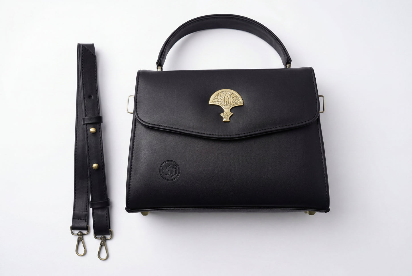 Classic Black Leather with Free Belt Handbag for Women
