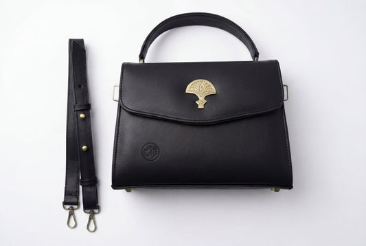Classic Black Leather with Free Belt Handbag for Women
