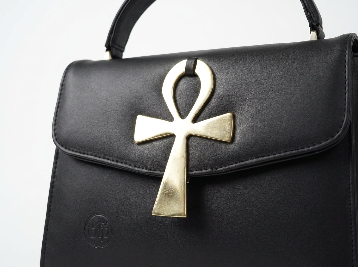 Classic Black Leather With Pharaoh's Life Key for Women