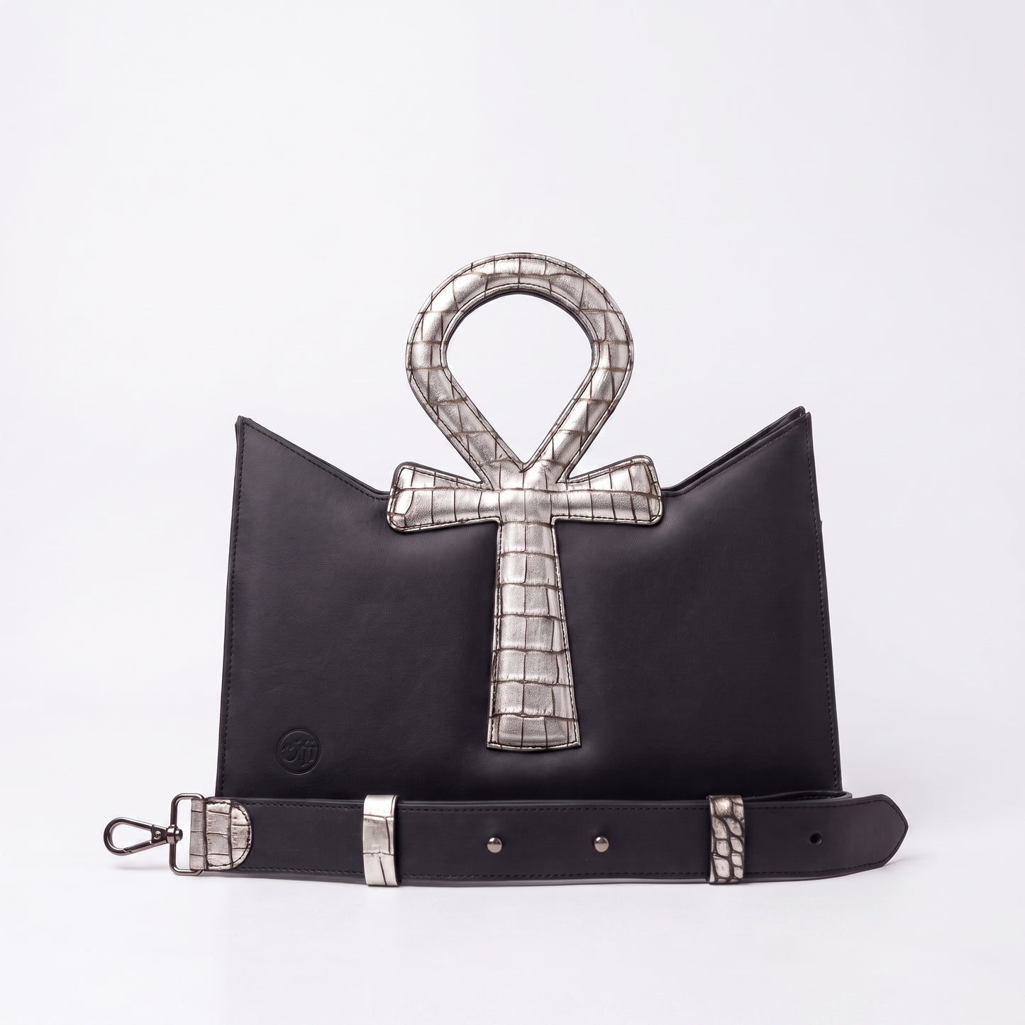 Black Leather Bag With Silver Pharaoh's Life Key Classical for Women